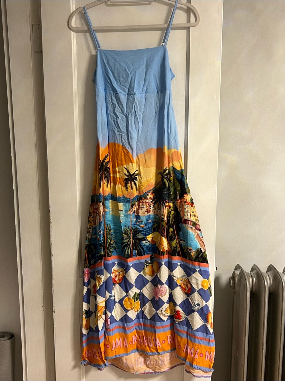Sleeveless Blue Tropical Print Dress